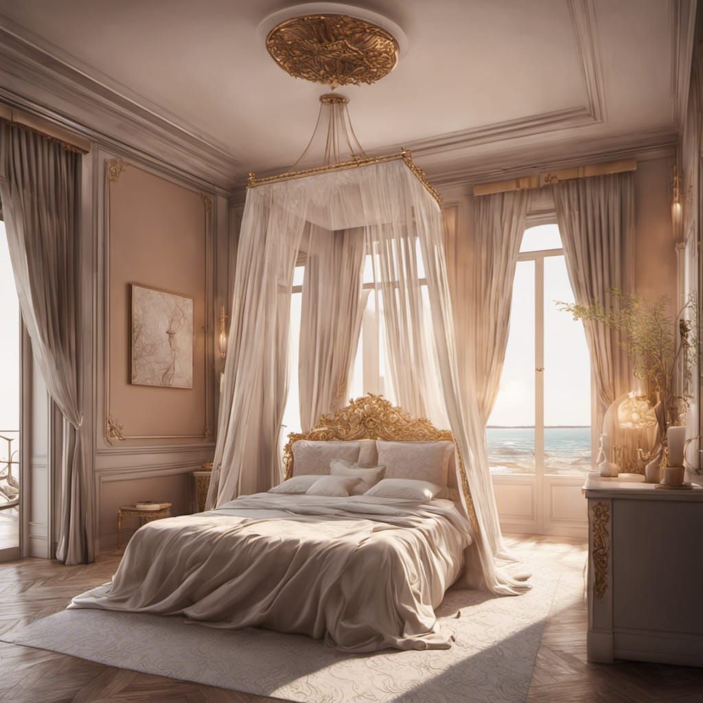 Luxury Bedroom with Balcony in Hyperrealistic Style
