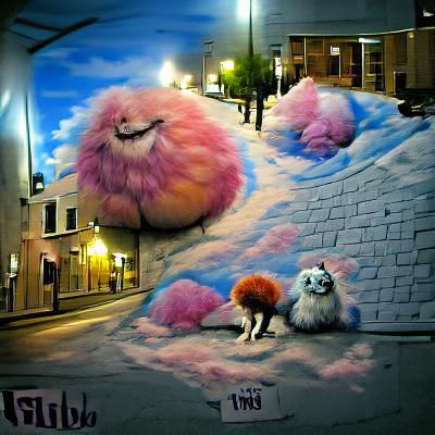 Fluff ball fantasy land street art