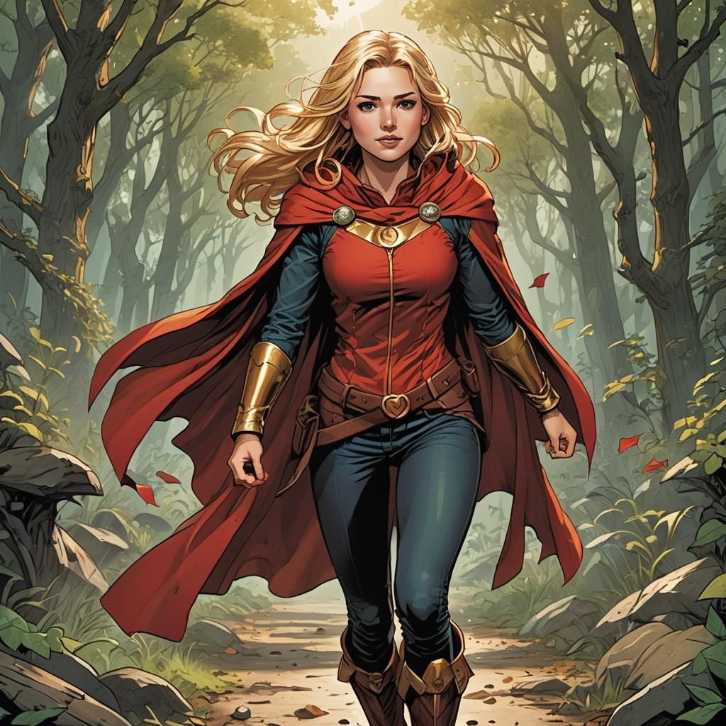 Teen Girl in Red Tunic: Comic Book Art