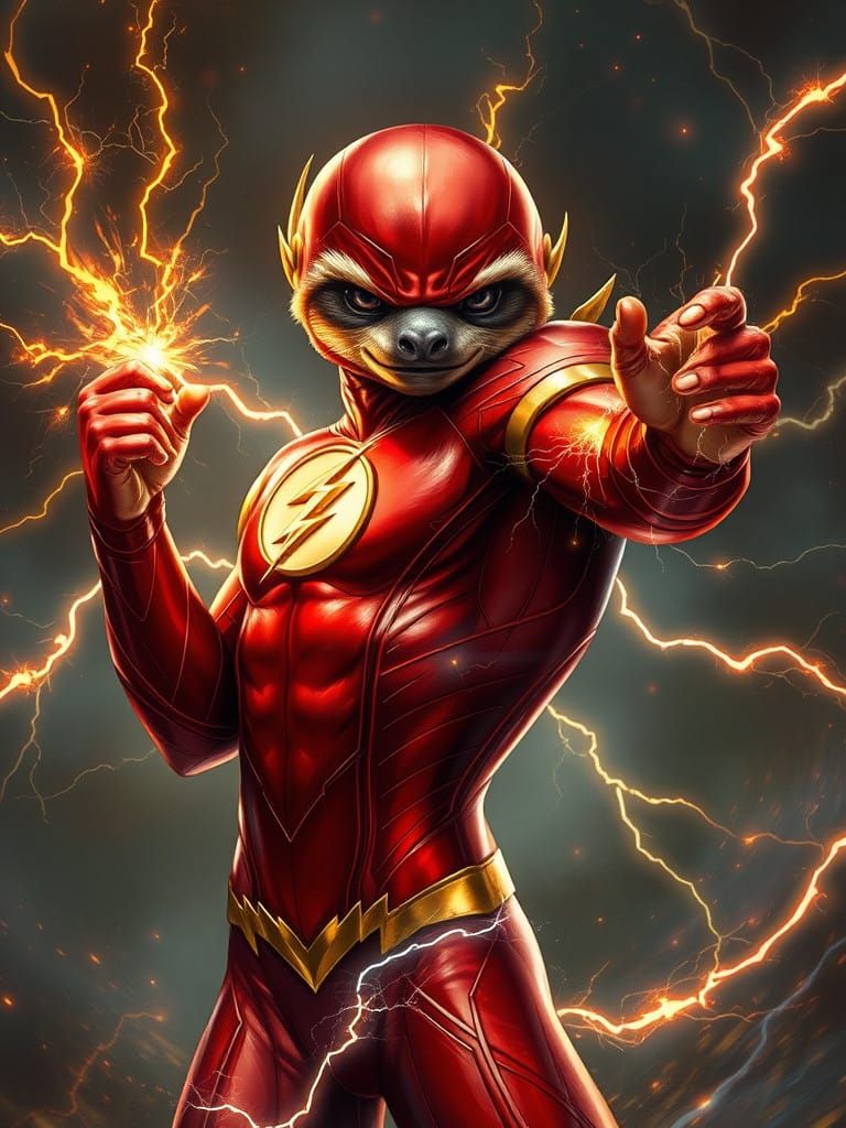 DC's Sloth Superhero as The Flash: A Dynamic Oil Painting