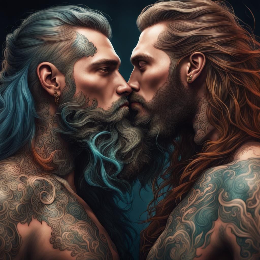 Tattoo Design: Two Bearded Men Kissing