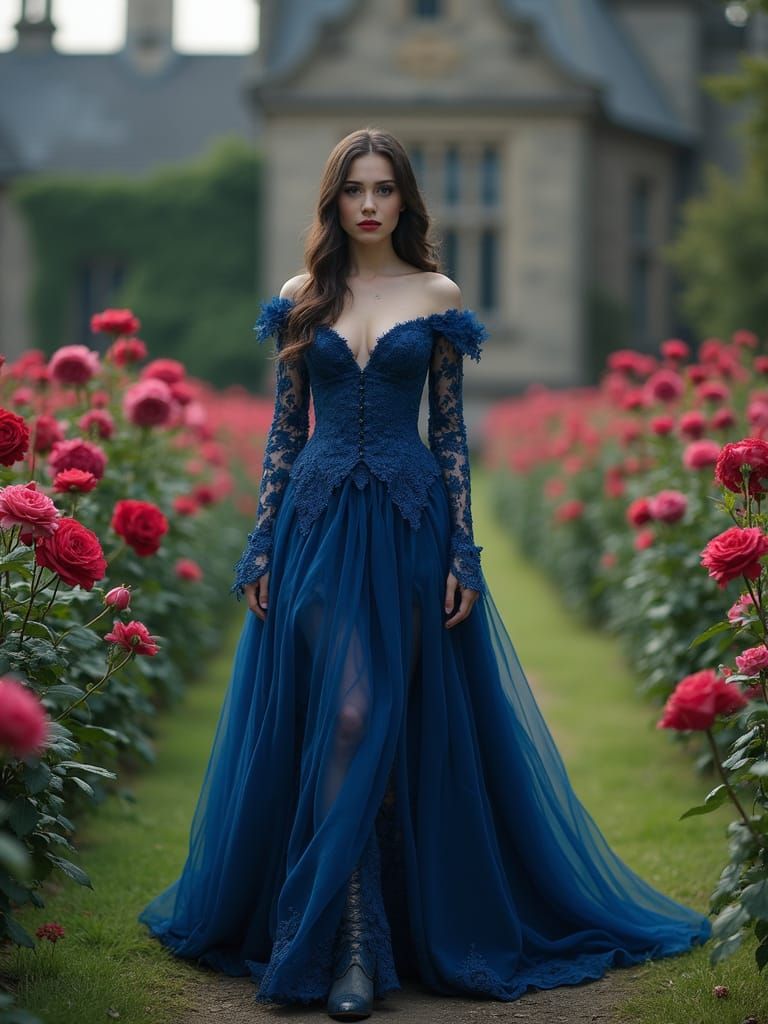 Vampiress in Rose Garden: Hyperrealistic Victorian Portrait