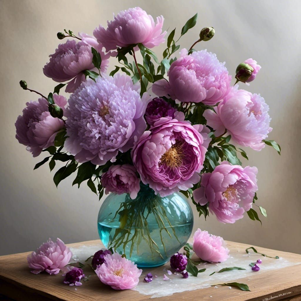 Hyperrealistic Glass Jelly Purple Peonies Bouquet