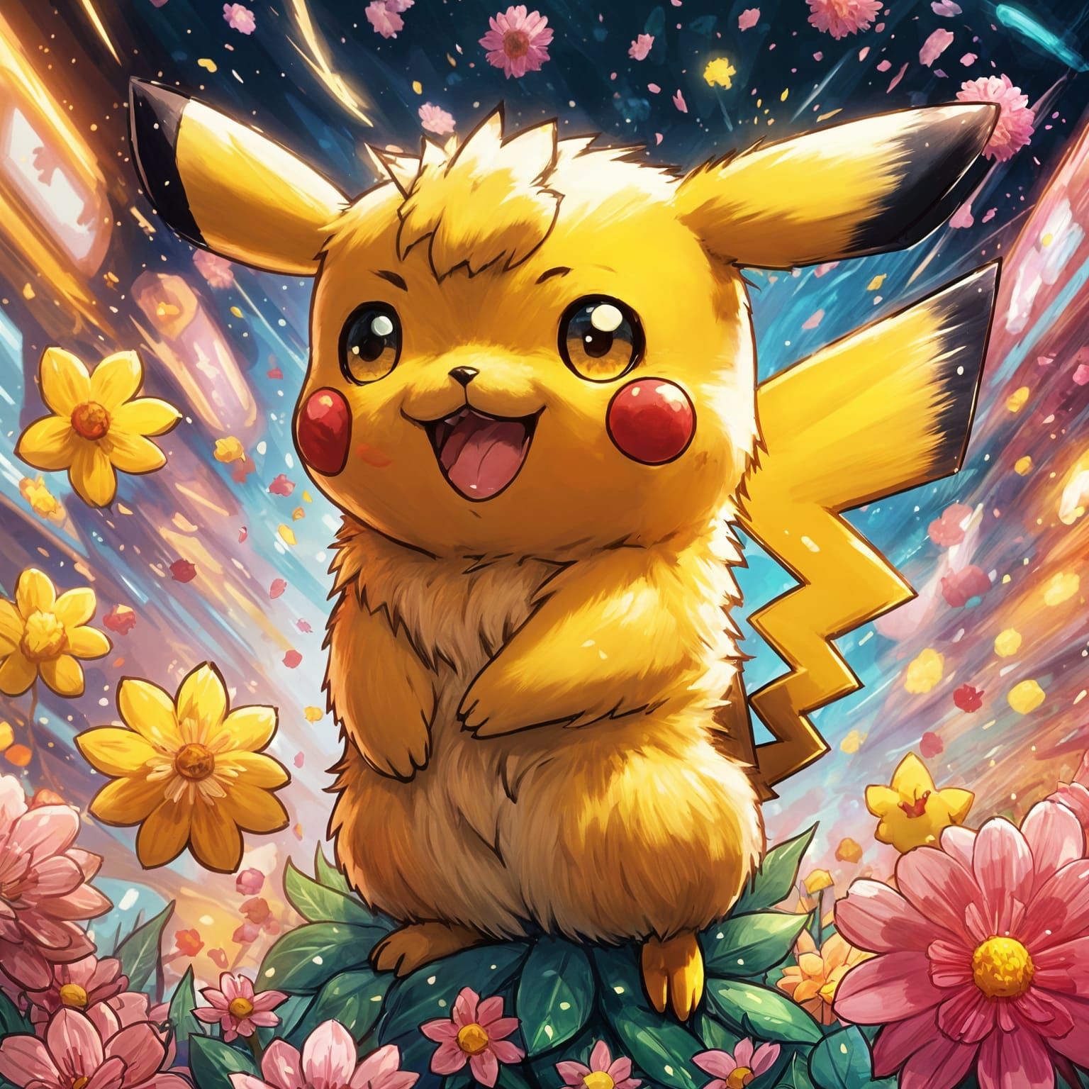 Pikachu's Floral Sneeze: Cute 8K Portrait