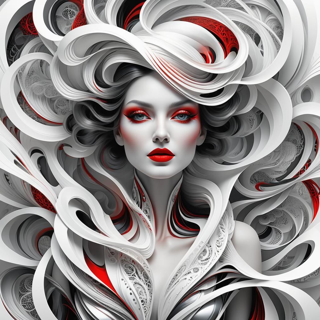 Modern Art Woman in Red and White Tones