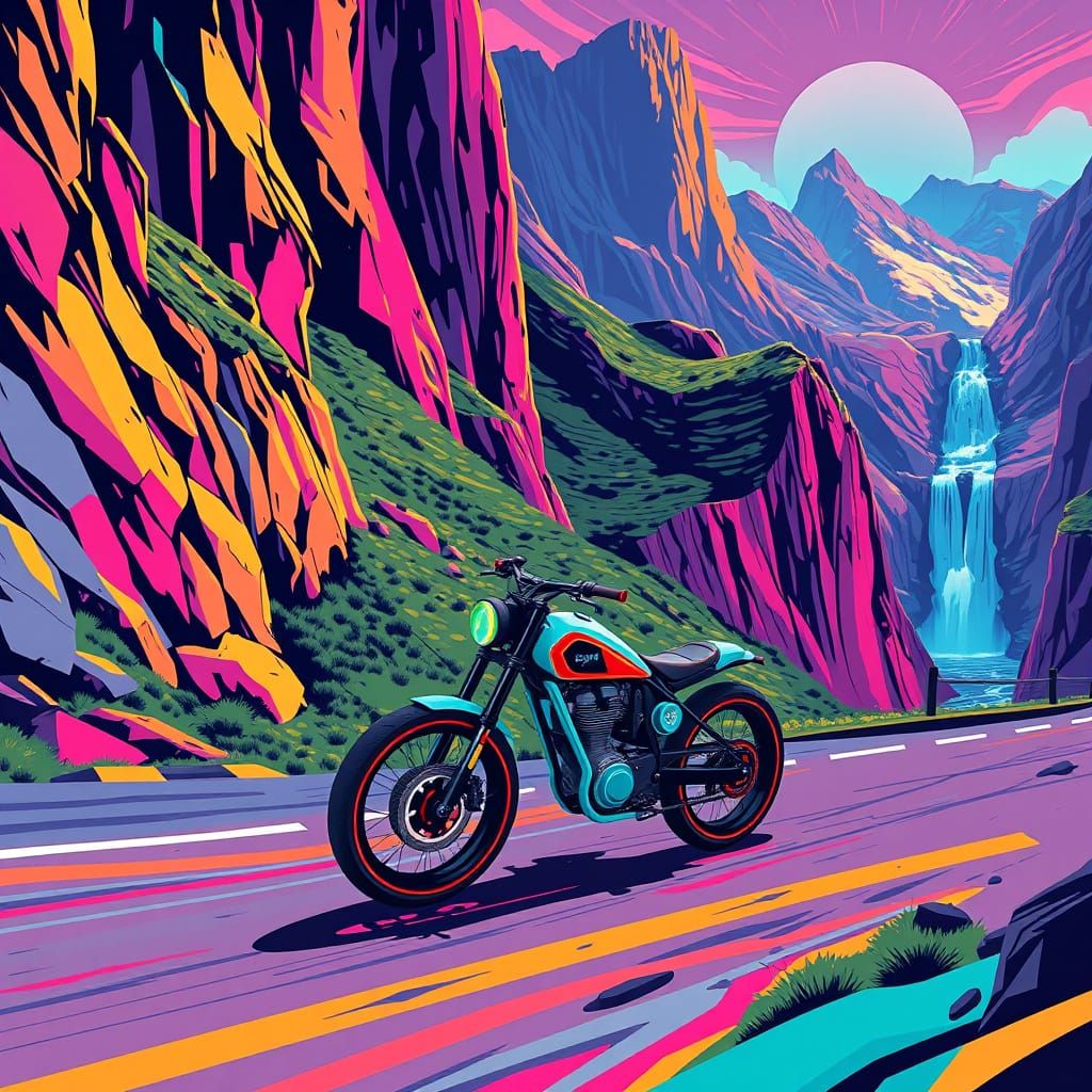 Futuristic Motorcycle in Post-Modern Landscape