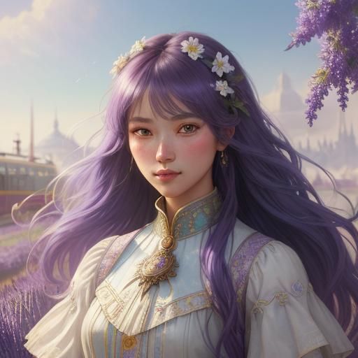 Whimsical Korean Girls in Lavender Fields: Vibrant Concept A...