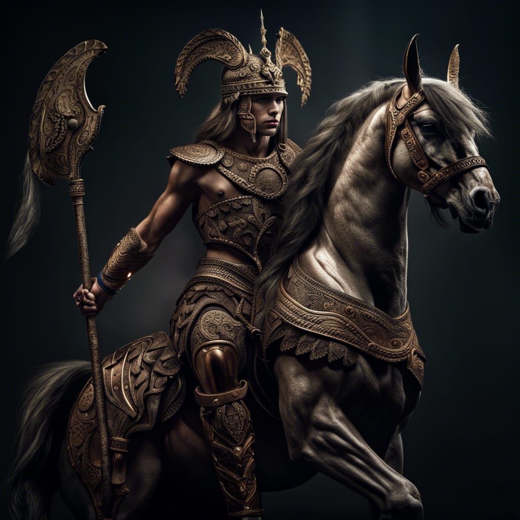 Hyperrealistic Centaur Warrior Portrait in HDR