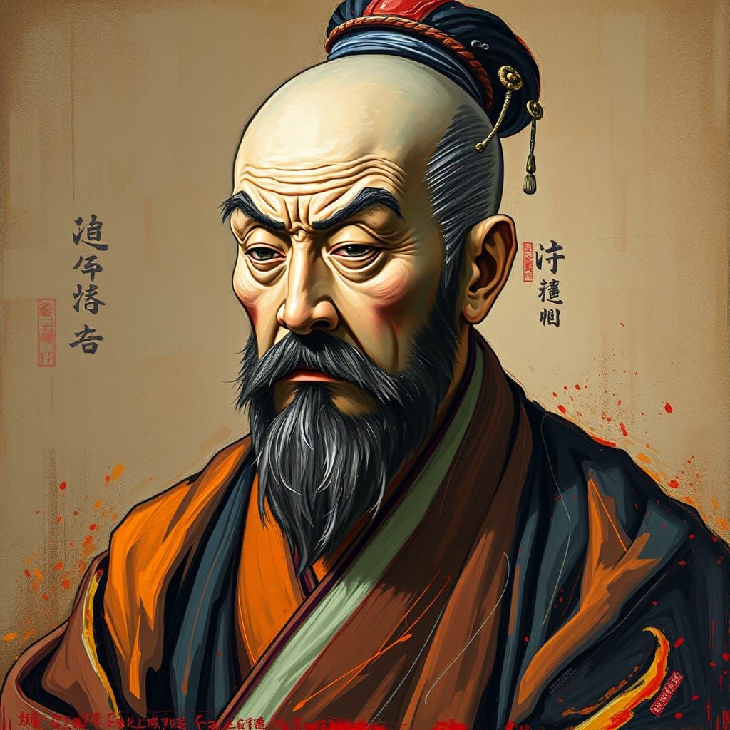 Confucius Portrait in Post-Impressionist Expressionist Style