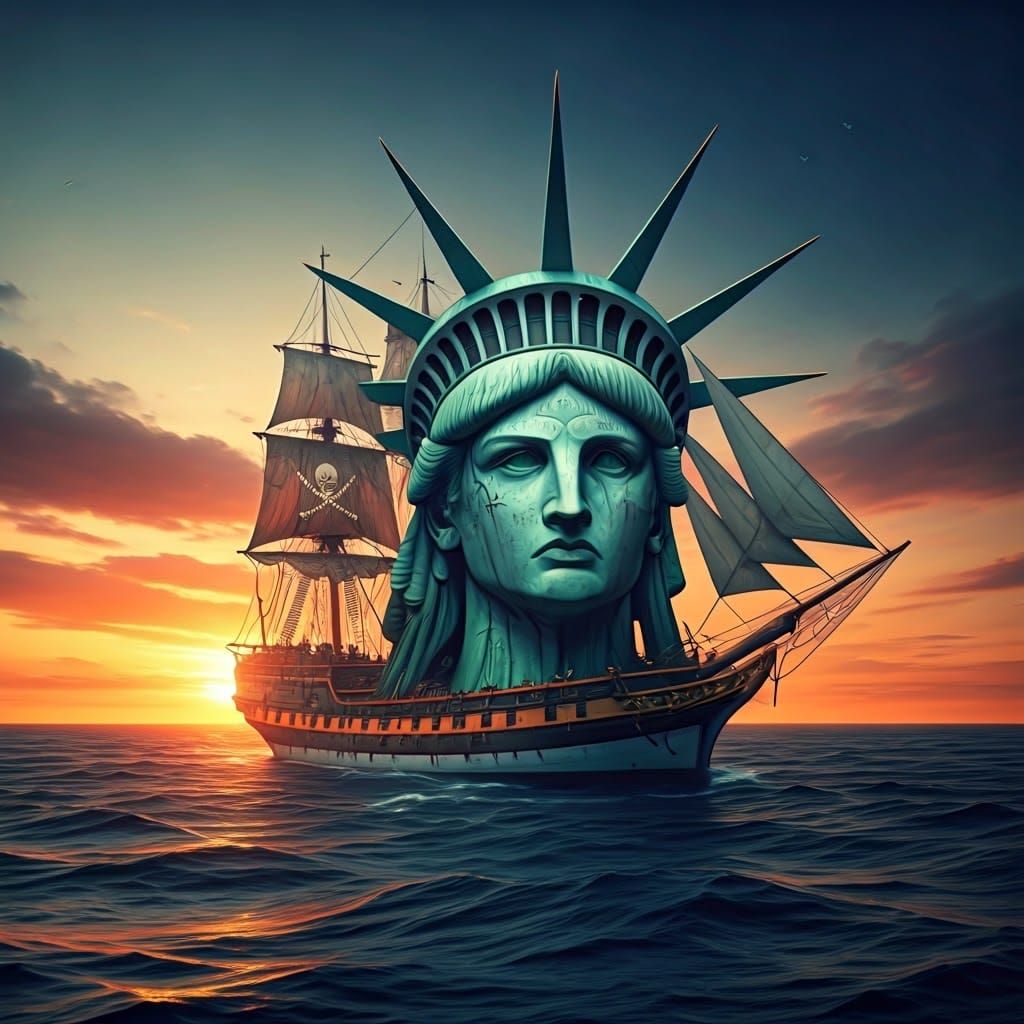 Statue of Liberty Pirate Ship Figurehead at Dusk