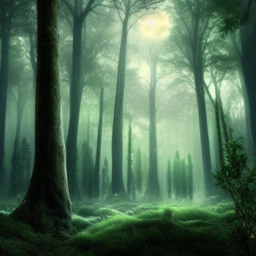 Lush Forest Aglow Under the Full Moon