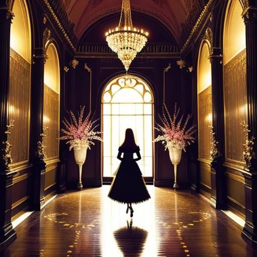 Ethereal Singer in a Heart-Filled Art Gallery