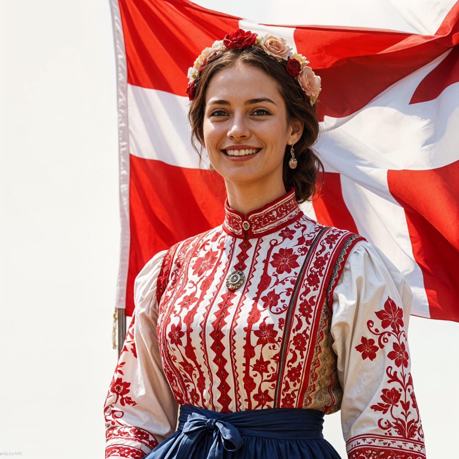 Traditional Denmark Beauty Shines Under National Flag