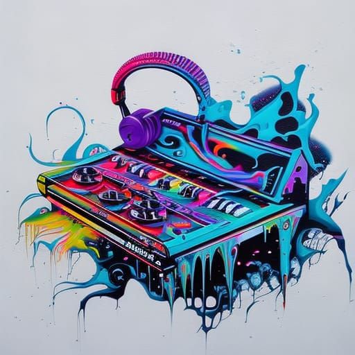 Colorful Graffiti Art of Music Production Elements