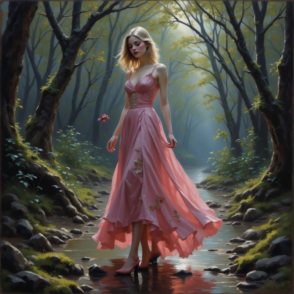 Ethereal Alice Lost in Overgrown Fairytale Forest