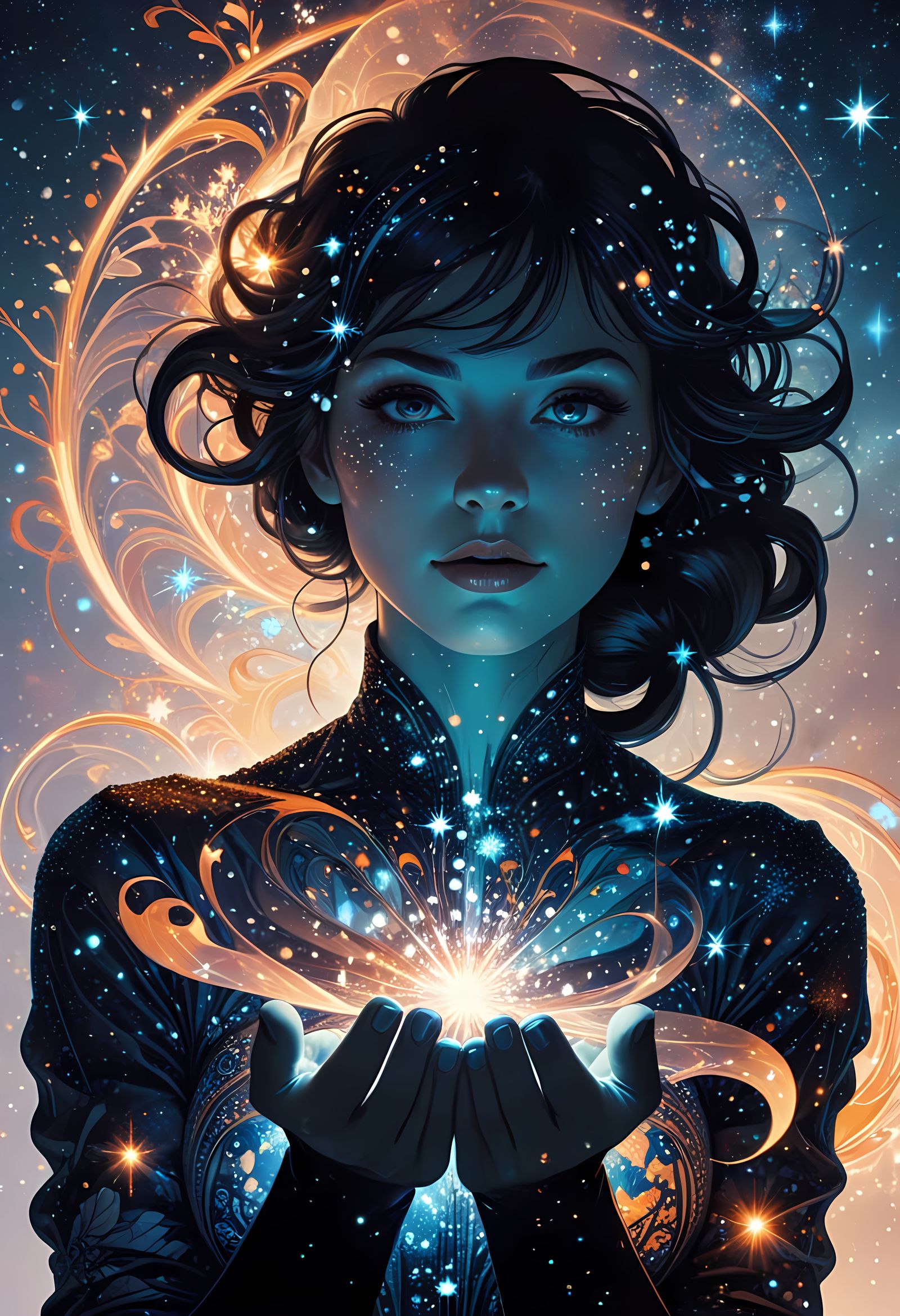 Enchanted Winter Silhouette in Art Nouveau Style