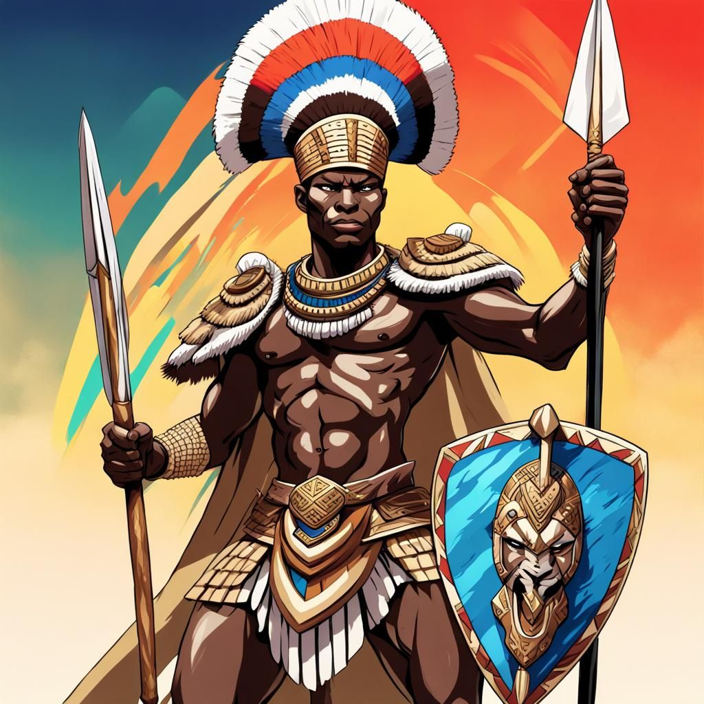 Abstract African King Shaka Zulu with Spear