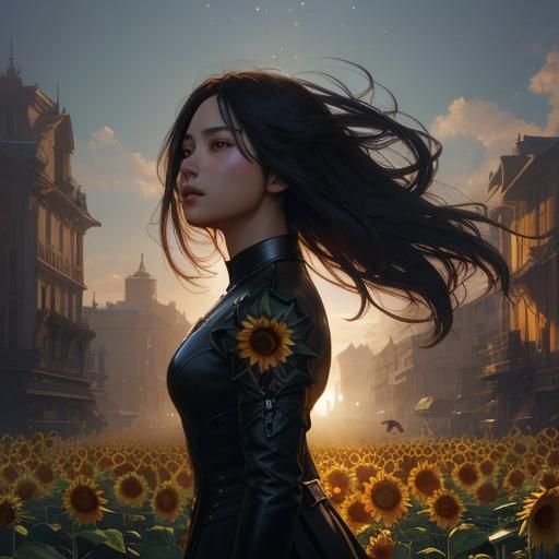 Lush Sunflower Field Portrait in Hyperdetailed Style