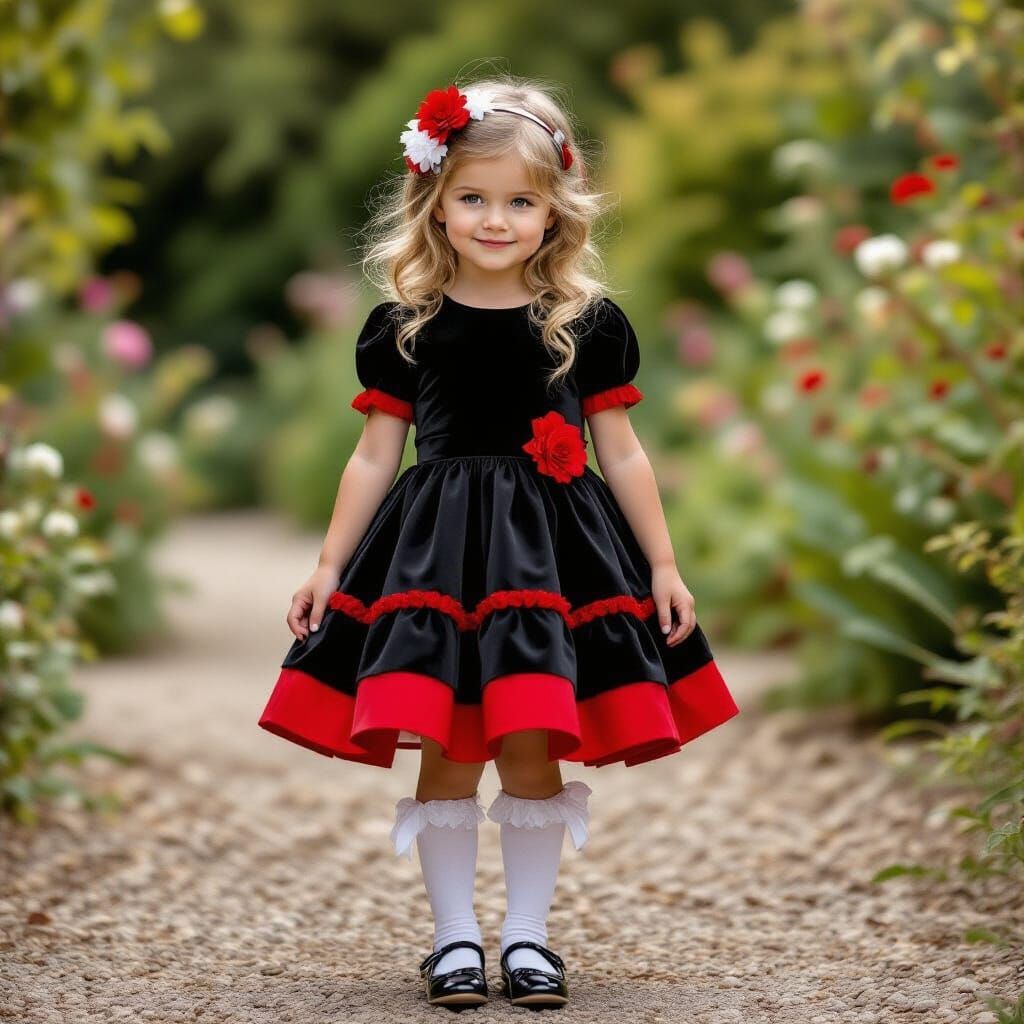 Whimsical Girl in Red Dress, Digital Art