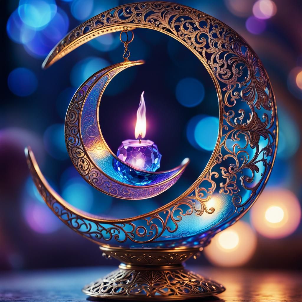 Filigree Oil Lamp Emitting Cosmic Glow