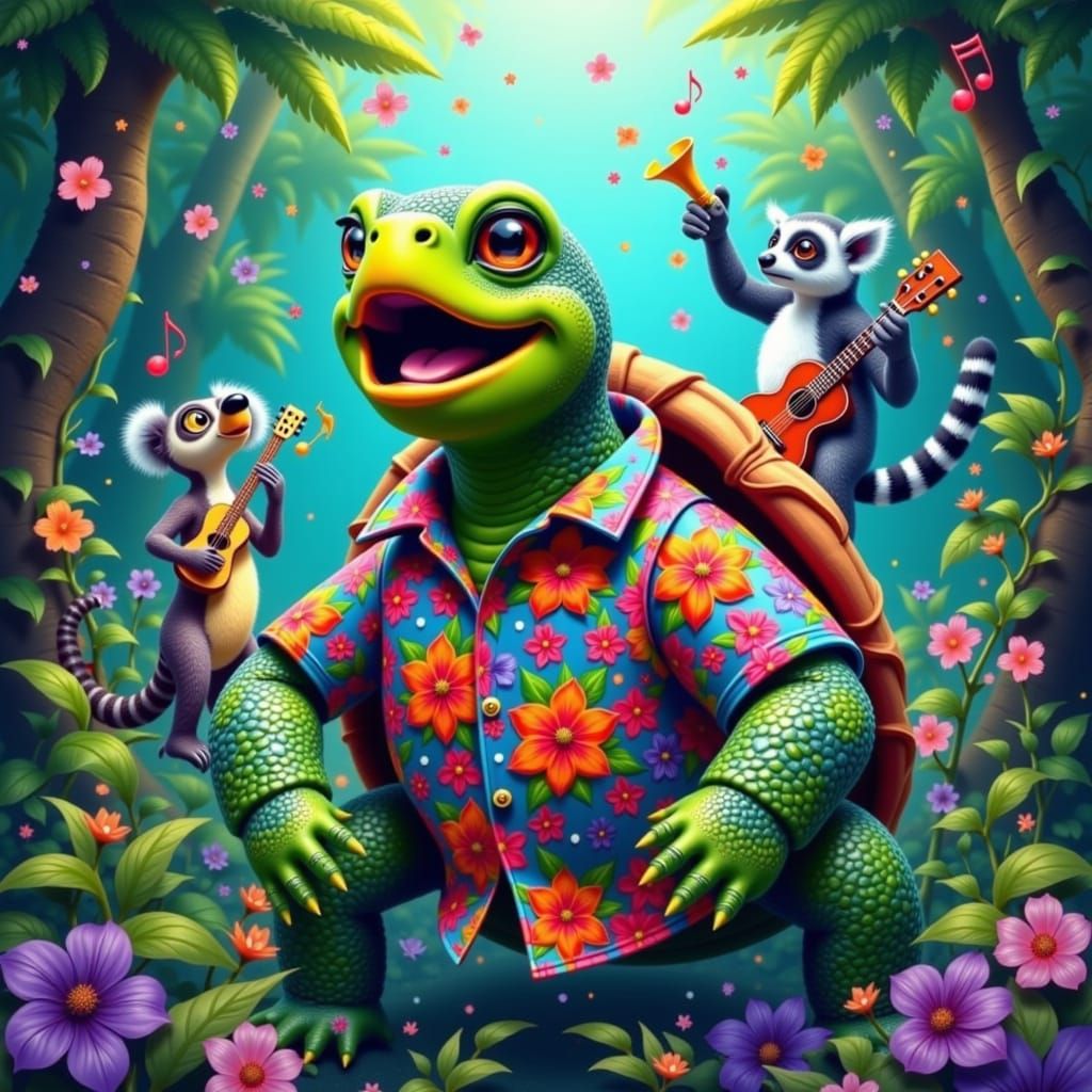 Singing Turtle Concert in Madagascar, Whimsical Art