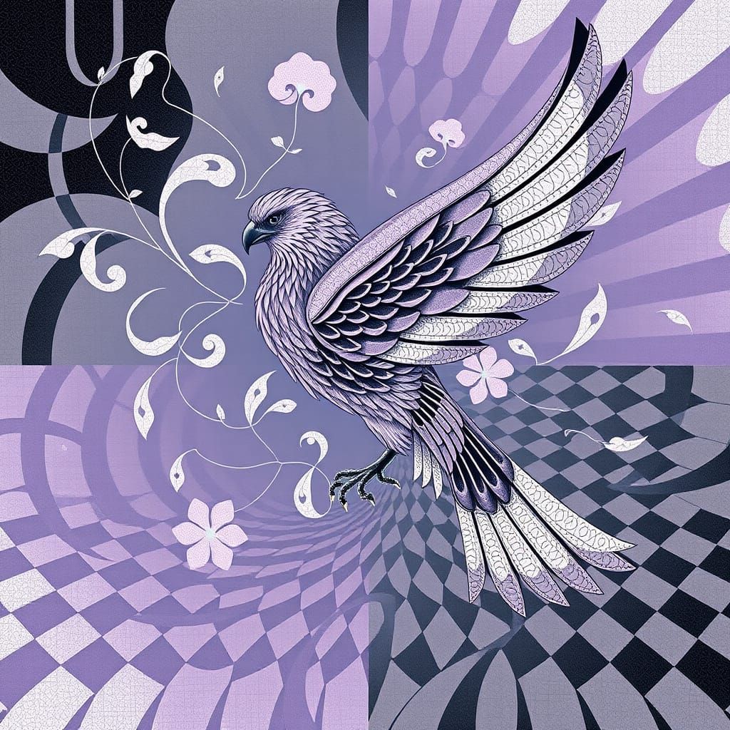 Art Nouveau Falcon with Floral Tendrils