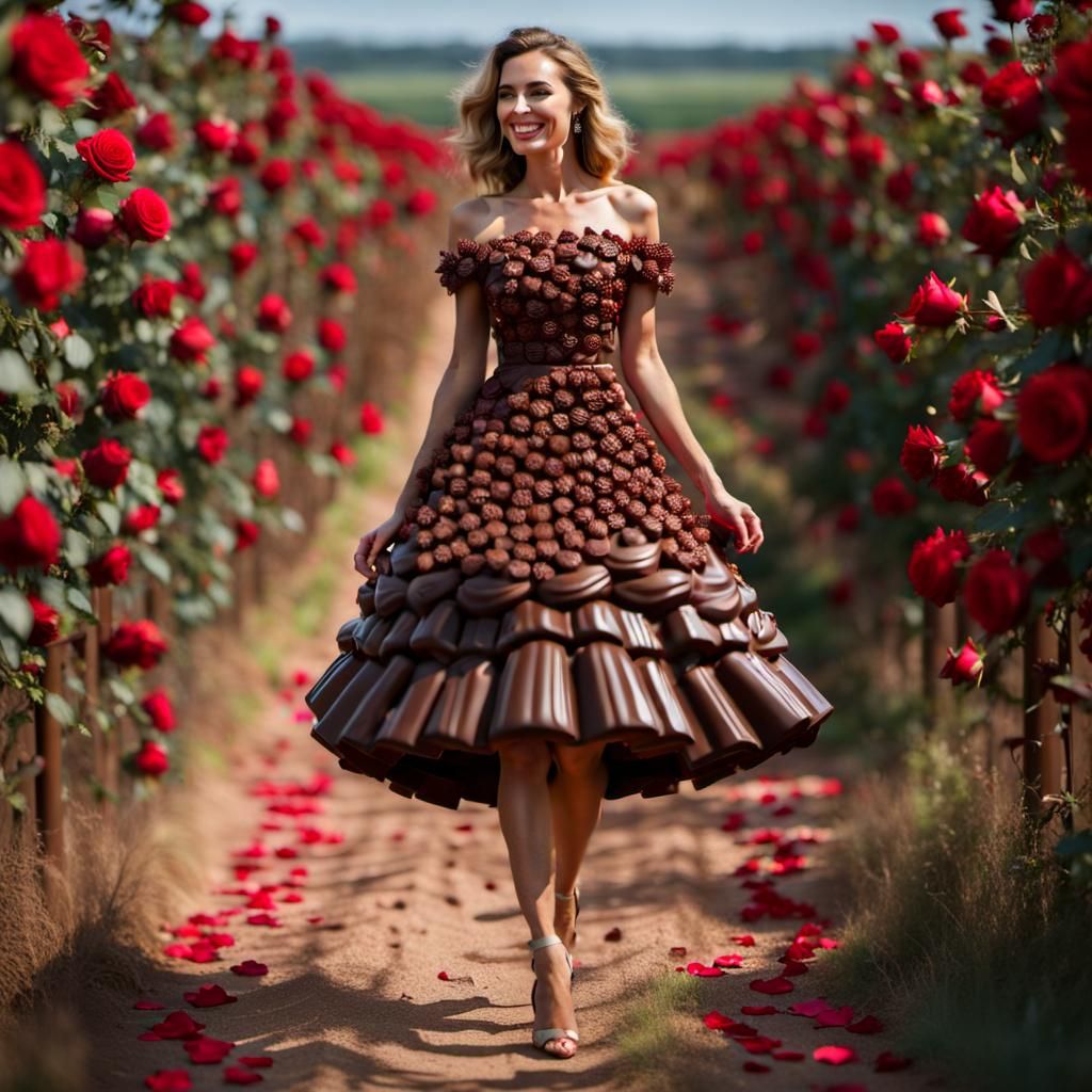 Chocolate Dress in Rose Field: Valentine's Romance