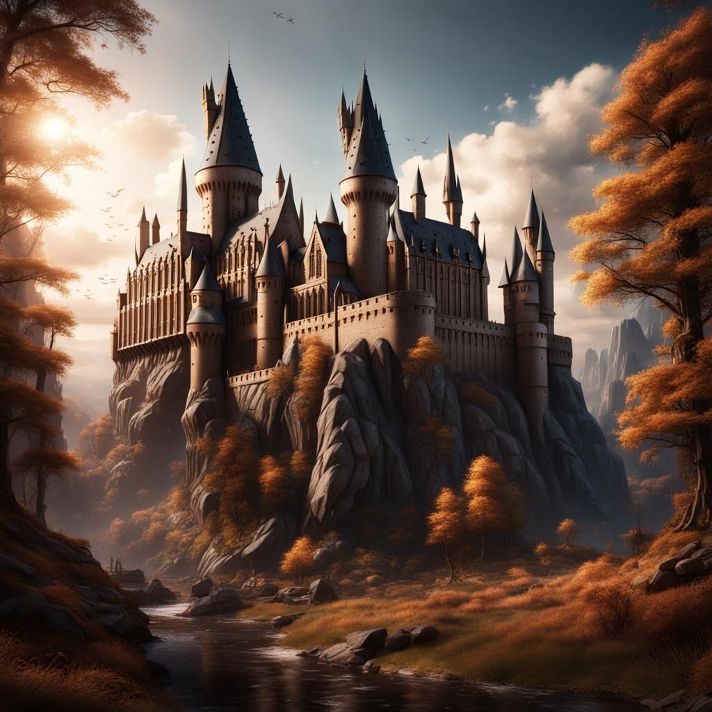 Detailed Matte Painting of Hogwarts Castle