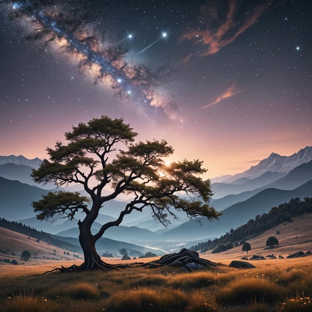 Starry Night Landscape: Fantasy Concept Art
