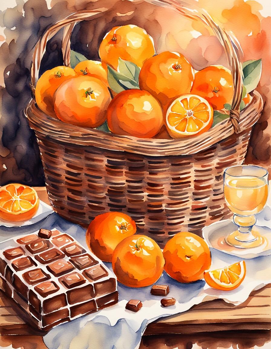 Whimsical Watercolor Still Life of Oranges and Chocolates