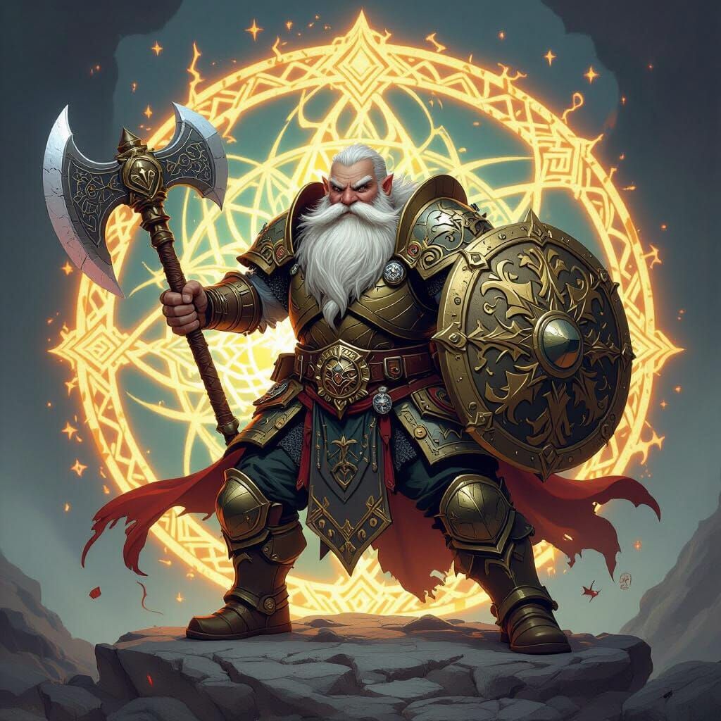 Dwarven Avatar of Justice with Glowing Arcane Symbol
