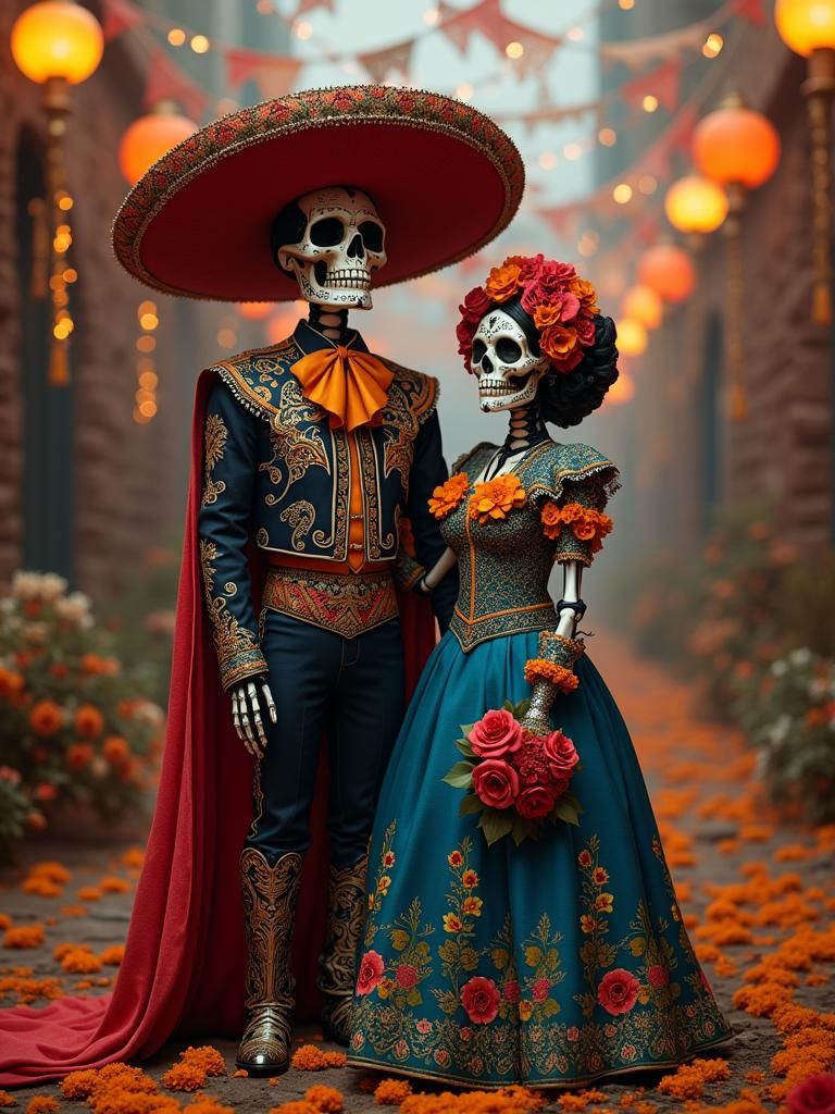 Day of the Dead Calaveras in Ornate Attire