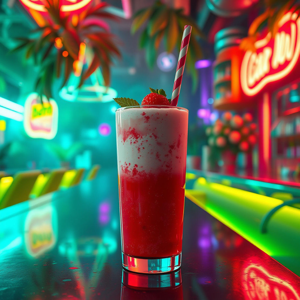 Strawberry Milkshake in Hyper-Realistic Fantasy Art