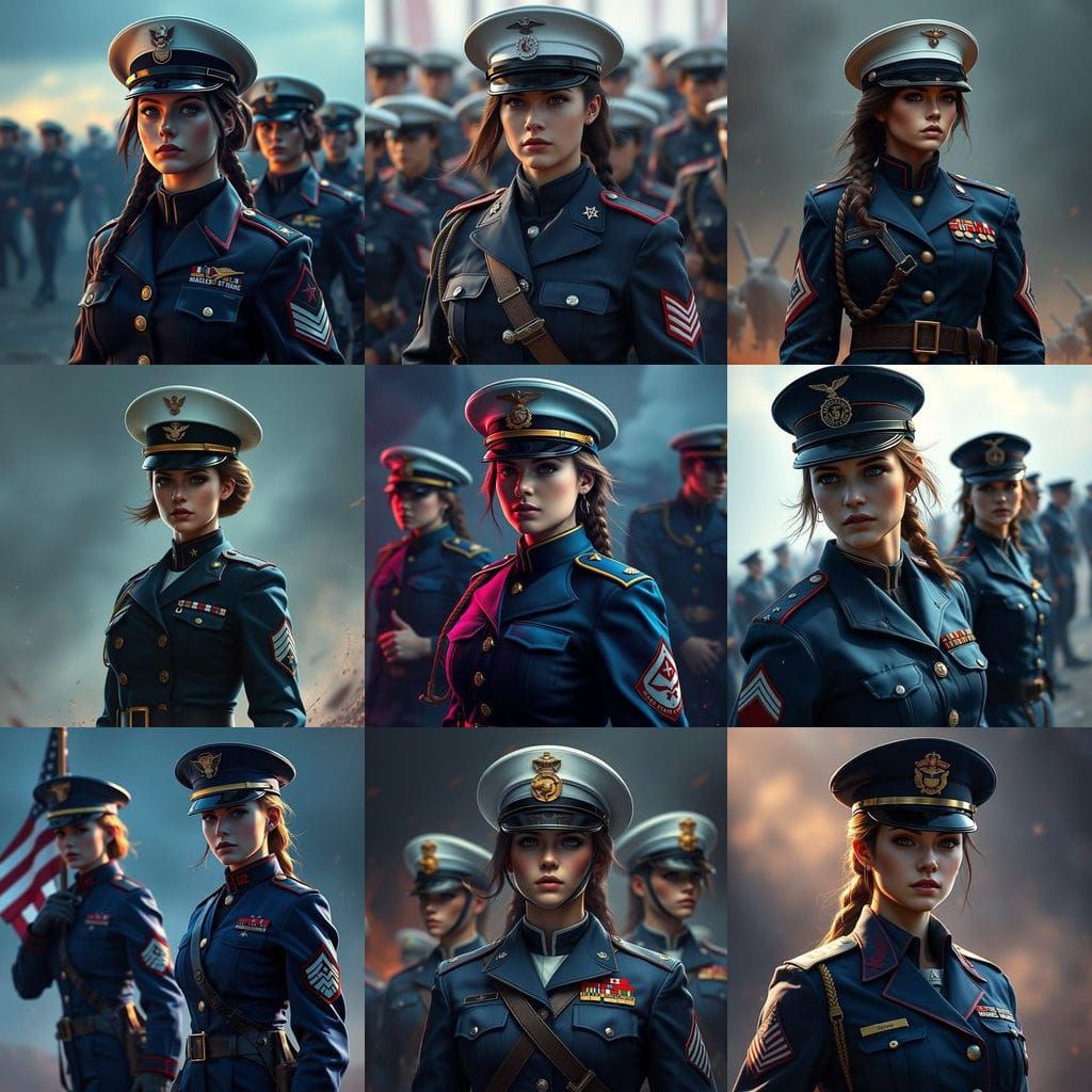 Elegant Female Marine in Vibrant Dress Blues Attire