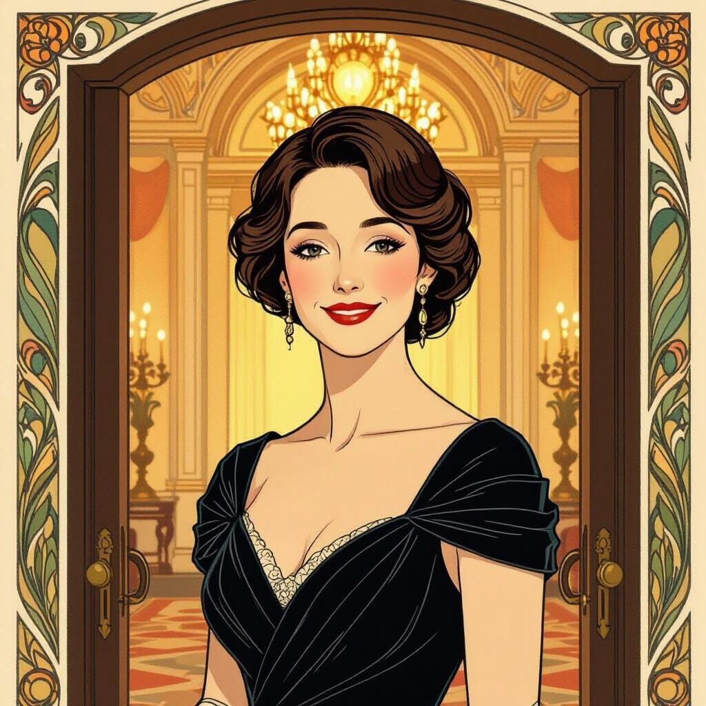 Inviting Ballroom Portrait in Art Nouveau Style