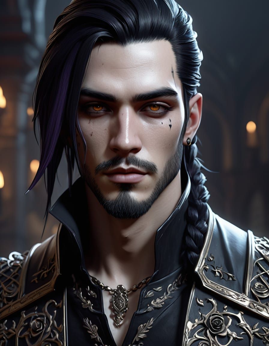 Gothic Male Portrait with Black Rose Crown