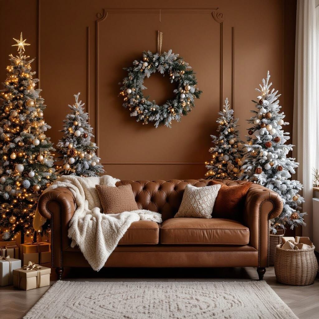Cozy Christmas Studio Photo with Rustic Tree and Chesterfiel...