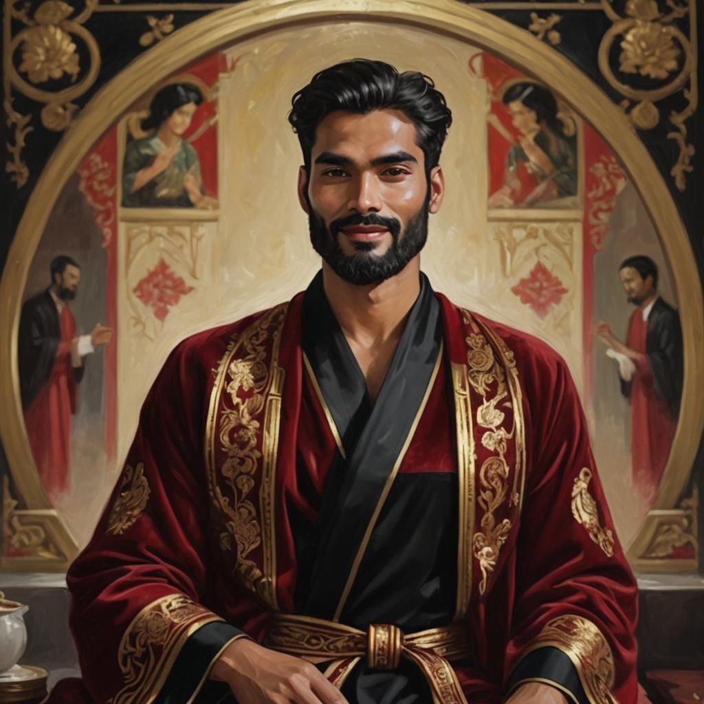 Divine Lord in Red Velvet Robe, Impressionist Style