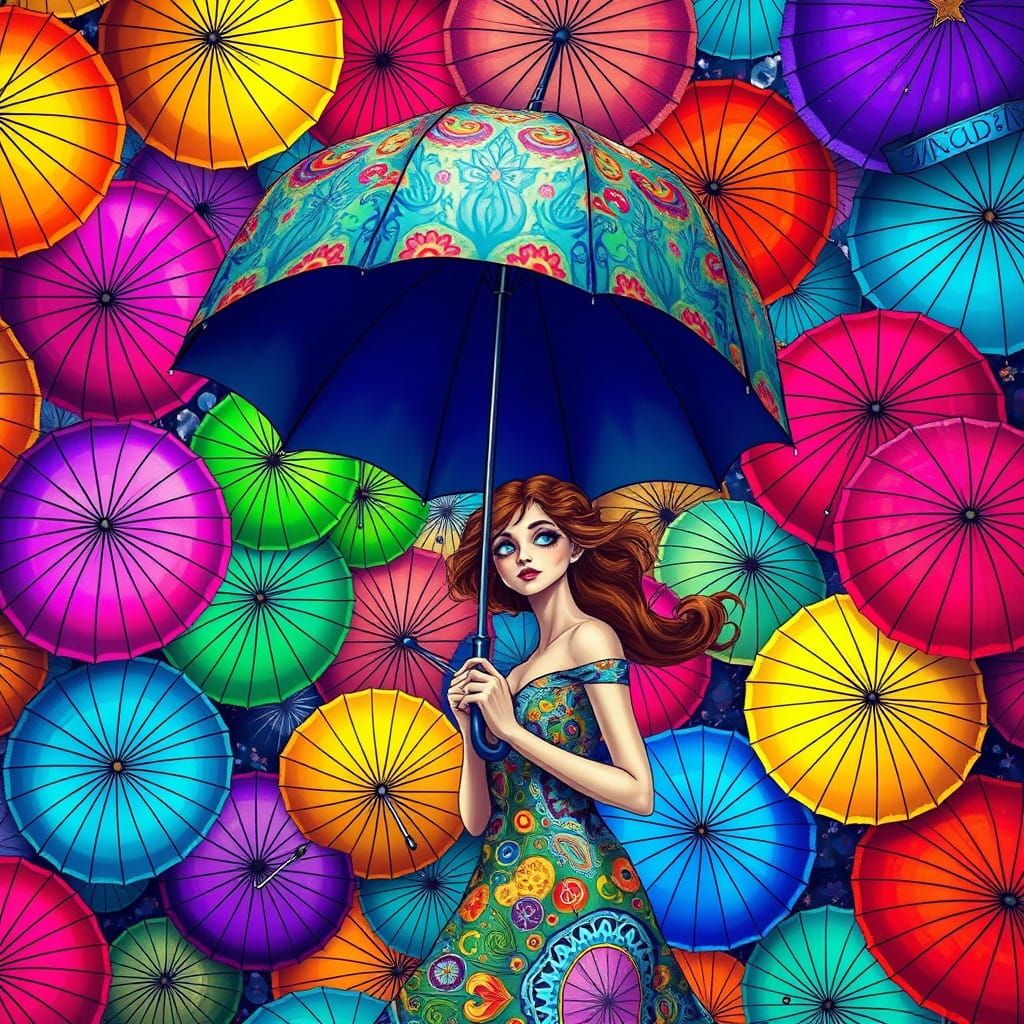 Psychedelic Umbrella Explosion in Bold, Graphic Style
