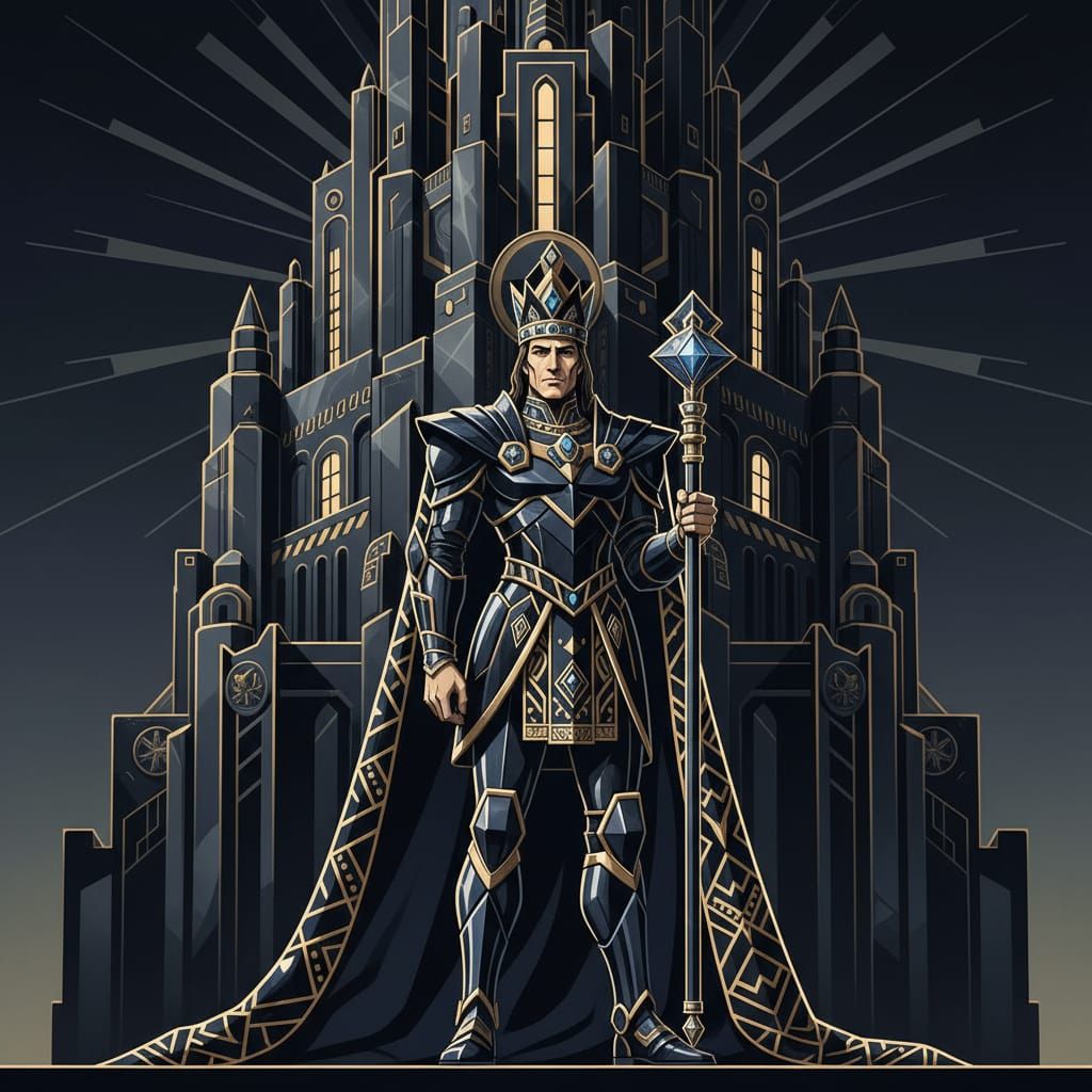 Regal King of Diamonds in Art Deco Style