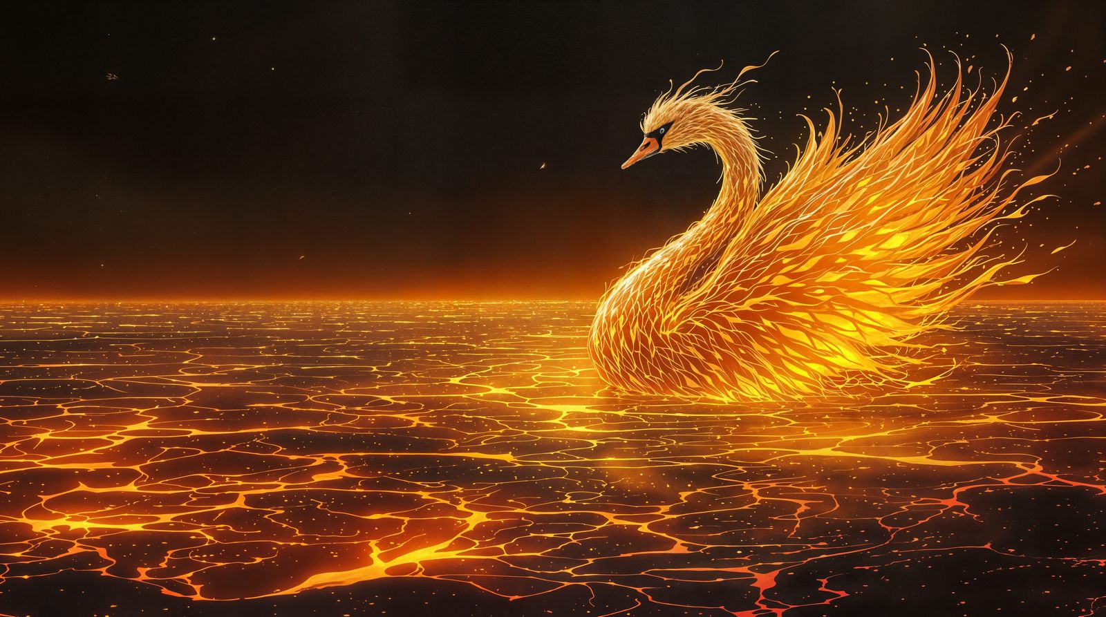 Dramatic Surrealist Swan Emerging from Lava