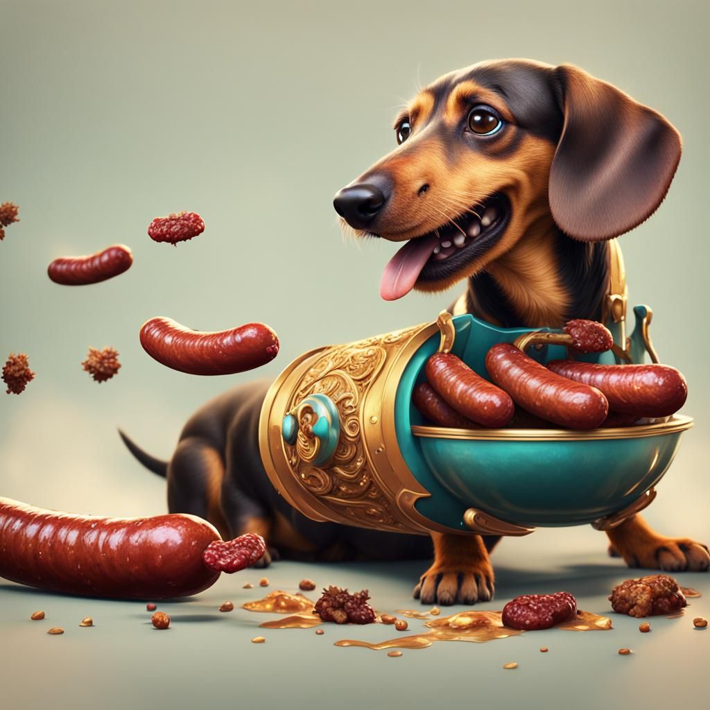 Sausage Dog's Feast: Detailed Fantasy Art