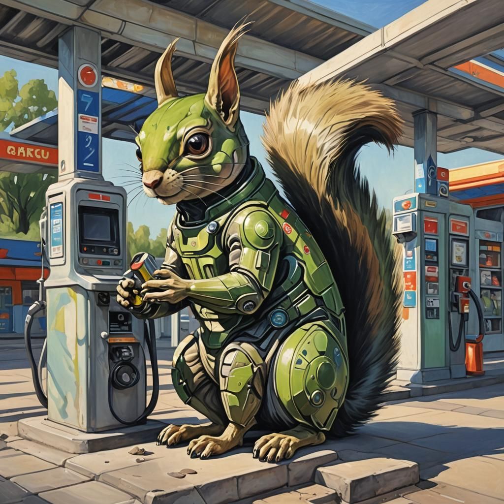 Alien Squirrel at Gas Station, Avant-Garde Style
