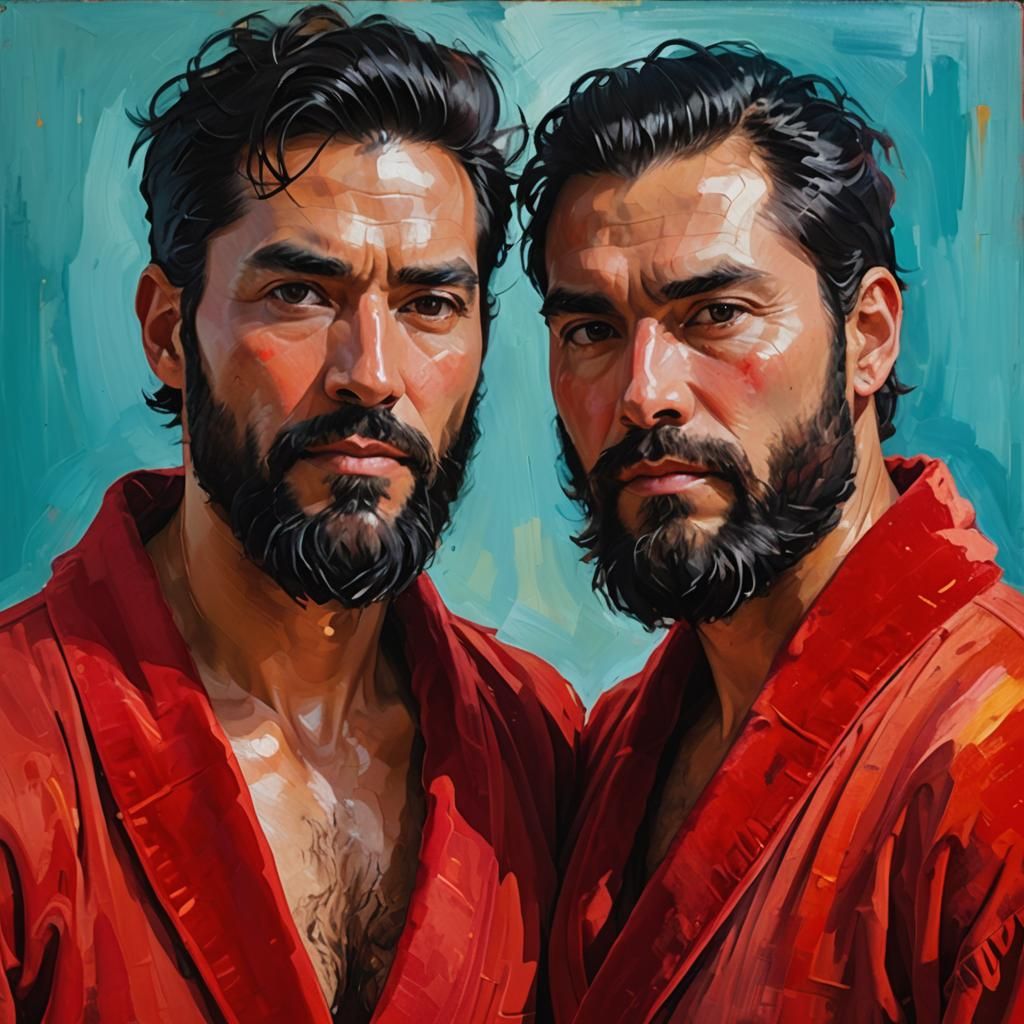Neo-Expressionist Portrait of Two Bearded Men