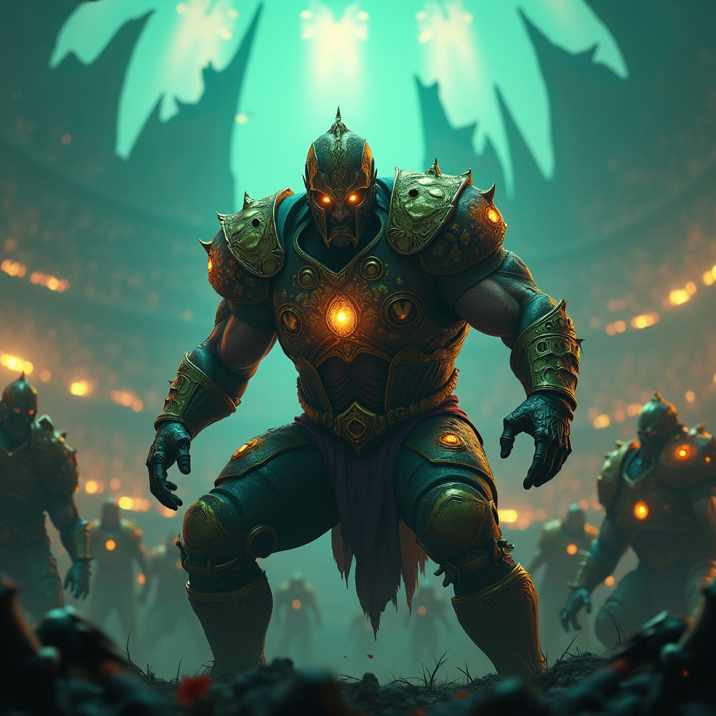 Armored Warrior on Football Field, Digital Art