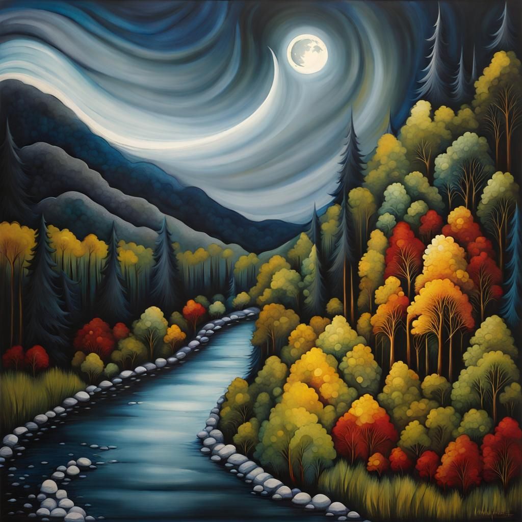 Moonlit Arabesque Forest in Impasto Alcohol Ink Style