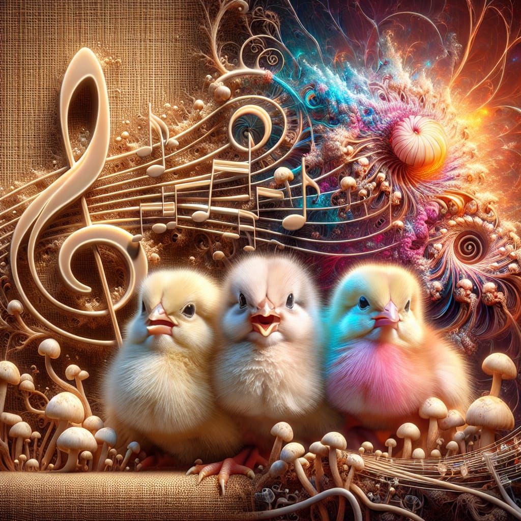 Chicks Sing Music With Bunnies and Mushrooms