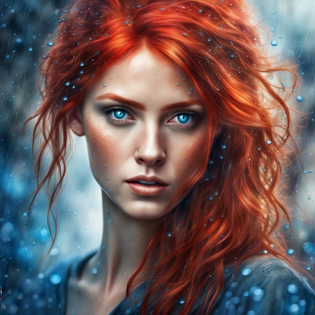 Woman Portrait with Red Hair in Watercolor Style