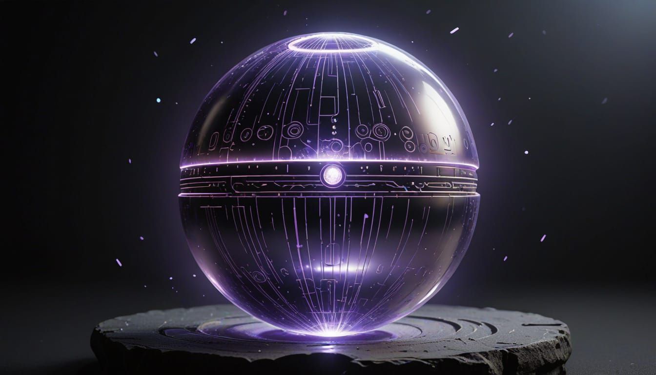 Mysterious Metallic Sphere with Glowing Glyphs