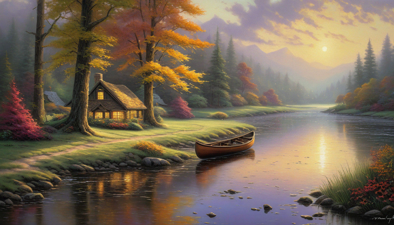 Golden Hour Canoe Reflections in Autumn Landscape